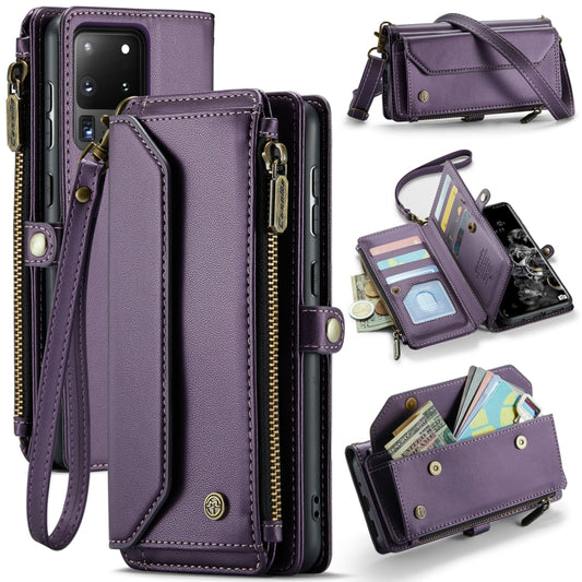 For Samsung Galaxy S20 Ultra CaseMe C36 Card Slots Zipper Wallet RFID Anti-theft Leather Phone Case(Purple) - Galaxy Phone Cases by CaseMe | Online Shopping South Africa | PMC Jewellery | Buy Now Pay Later Mobicred