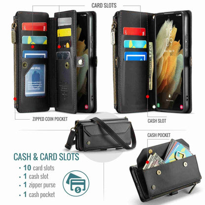 For Samsung Galaxy S21 Ultra 5G CaseMe C36 Card Slots Zipper Wallet RFID Anti-theft Leather Phone Case(Black) - Galaxy S21 Ultra 5G Cases by CaseMe | Online Shopping South Africa | PMC Jewellery | Buy Now Pay Later Mobicred