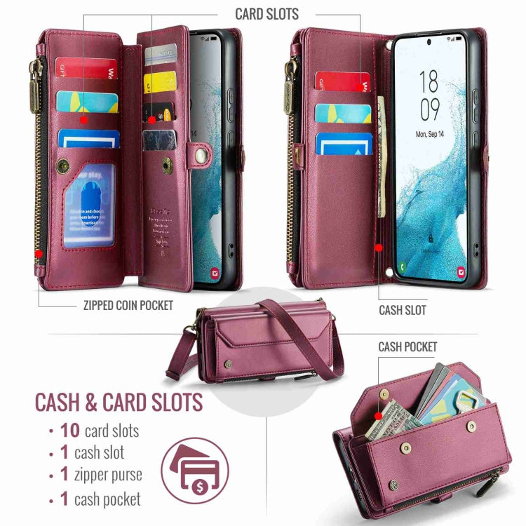 For Samsung Galaxy S22+ 5G CaseMe C36 Card Slots Zipper Wallet RFID Anti-theft Leather Phone Case(Wine Red) - Galaxy S22+ 5G Cases by CaseMe | Online Shopping South Africa | PMC Jewellery | Buy Now Pay Later Mobicred