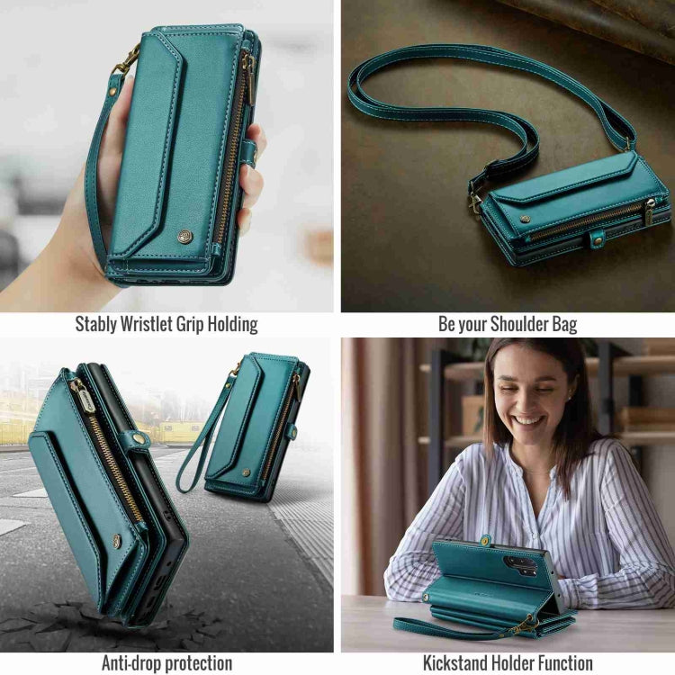 For Samsung Galaxy Note10+ CaseMe C36 Card Slots Zipper Wallet RFID Anti-theft Leather Phone Case(Blue-green) - Galaxy Phone Cases by CaseMe | Online Shopping South Africa | PMC Jewellery | Buy Now Pay Later Mobicred