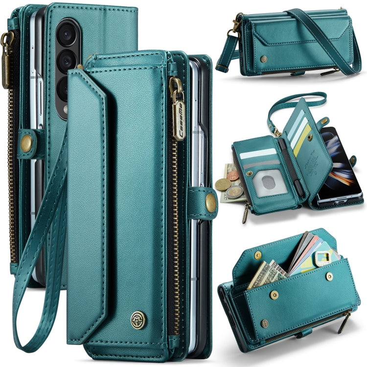 For Samsung Galaxy Z Fold4 CaseMe C36 Card Slots Zipper Wallet RFID Anti-theft Leather Phone Case(Blue-green) - Galaxy Z Fold4 5G Cases by CaseMe | Online Shopping South Africa | PMC Jewellery | Buy Now Pay Later Mobicred