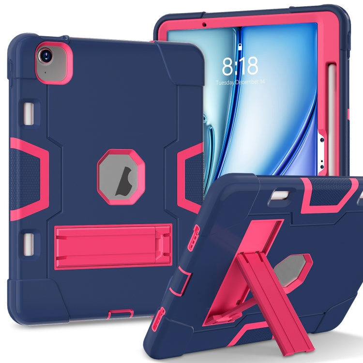 For iPad Air 11 2024 Contrast Color Silicone Acrylic PC Tablet Case with Holder(Navy Blue Rose Red) - iPad Air 11 2024 Cases by PMC Jewellery | Online Shopping South Africa | PMC Jewellery | Buy Now Pay Later Mobicred