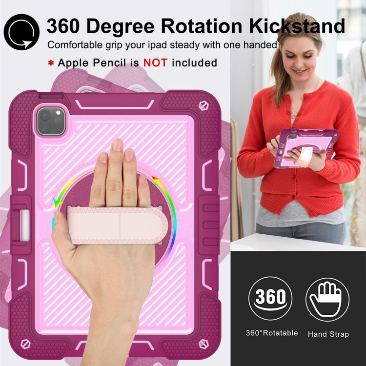 For iPad Pro 11 2024 360 Degree Rotation PC Contrast Silicone Tablet Case(Rose Red + Pink) - iPad Pro 11 2024 Cases by PMC TechLife | Online Shopping South Africa | PMC TechLife | Buy Now Pay Later Mobicred