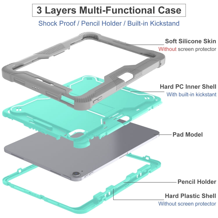 For iPad Air 11 2024 / Air 2022 10.9 Shockproof Silicone Hybrid PC Tablet Case with Holder(Mint Green + Grey) - iPad Air 11 2024 Cases by PMC Jewellery | Online Shopping South Africa | PMC Jewellery | Buy Now Pay Later Mobicred