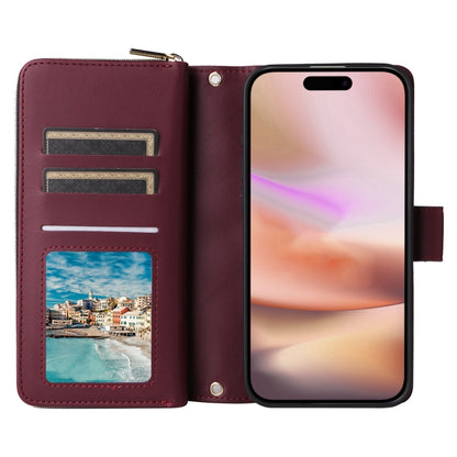 For iPhone 16 Plus Crossbody Rhombic Zipper Tower Buckle Leather Phone Case with Lanyard(Wine Red) - iPhone 16 Plus Cases by PMC Jewellery | Online Shopping South Africa | PMC Jewellery | Buy Now Pay Later Mobicred