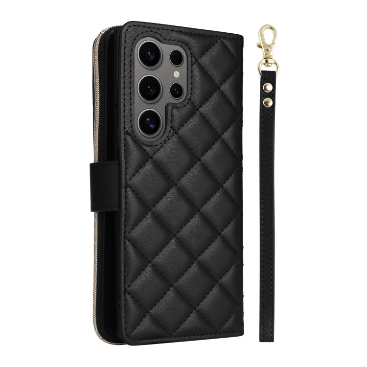 For Samsung Galaxy S25 Ultra 5G Crossbody Rhombic Zipper Tower Buckle Leather Phone Case with Lanyard(Black) - Galaxy S25 Ultra 5G Cases by PMC Jewellery | Online Shopping South Africa | PMC Jewellery | Buy Now Pay Later Mobicred