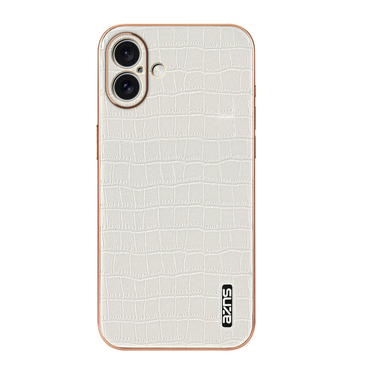 For iPhone 16 Plus AZNS Electroplated Frame Crocodile Texture Full Coverage Phone Case(White) - iPhone 16 Plus Cases by AZNS | Online Shopping South Africa | PMC TechLife | Buy Now Pay Later Mobicred