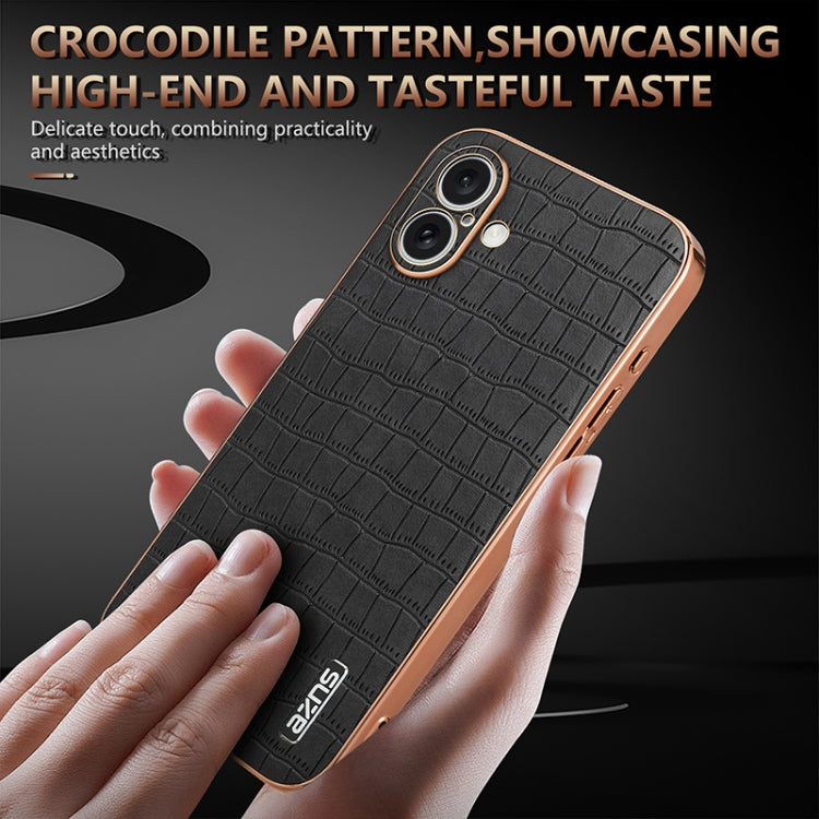 For iPhone 16 Plus AZNS Electroplated Frame Crocodile Texture Full Coverage Phone Case(White) - iPhone 16 Plus Cases by AZNS | Online Shopping South Africa | PMC TechLife | Buy Now Pay Later Mobicred