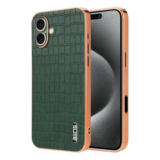 For iPhone 16 AZNS Electroplated Frame Crocodile Texture Full Coverage Phone Case(Green) - iPhone 16 Cases by AZNS | Online Shopping South Africa | PMC Jewellery | Buy Now Pay Later Mobicred