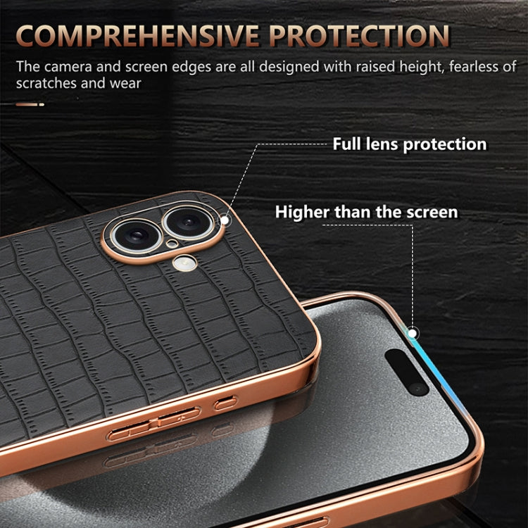 For iPhone 16 AZNS Electroplated Frame Crocodile Texture Full Coverage Phone Case(Blue) - iPhone 16 Cases by AZNS | Online Shopping South Africa | PMC TechLife | Buy Now Pay Later Mobicred