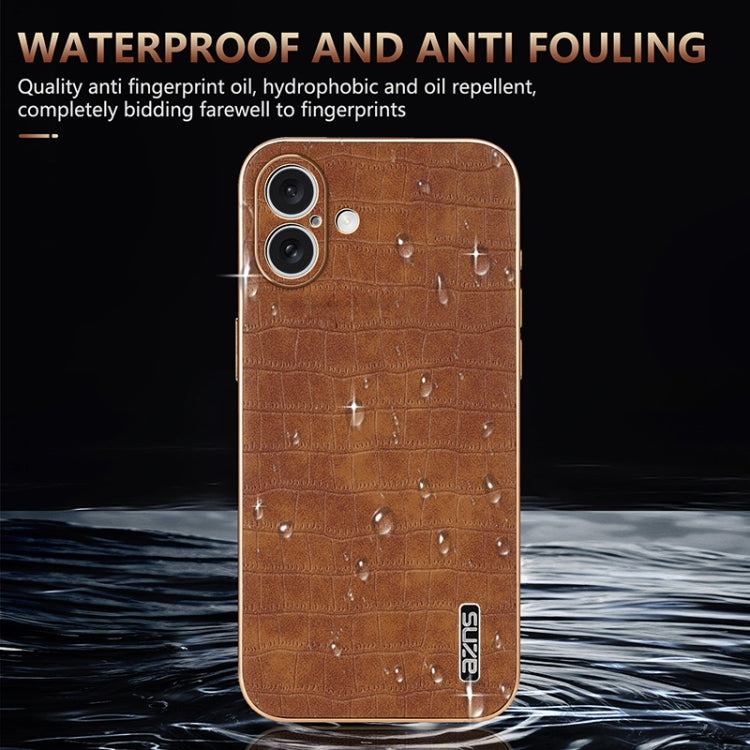 For iPhone 16 AZNS Electroplated Frame Crocodile Texture Full Coverage Phone Case(White) - iPhone 16 Cases by AZNS | Online Shopping South Africa | PMC Jewellery | Buy Now Pay Later Mobicred