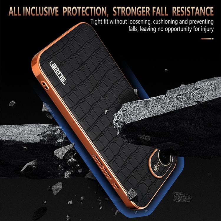 For iPhone 16e AZNS Electroplated Frame Crocodile Texture Full Coverage Phone Case(Black) - free shipping - PMc TechLife - Order now!
