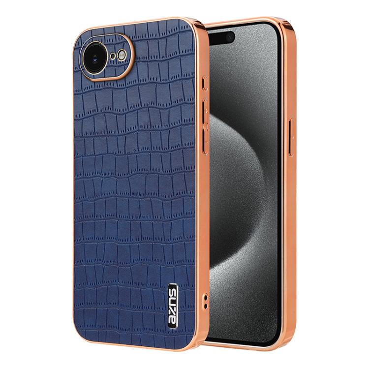 For iPhone 16e AZNS Electroplated Frame Crocodile Texture Full Coverage Phone Case(Blue) - free shipping - PMc TechLife - Order now!