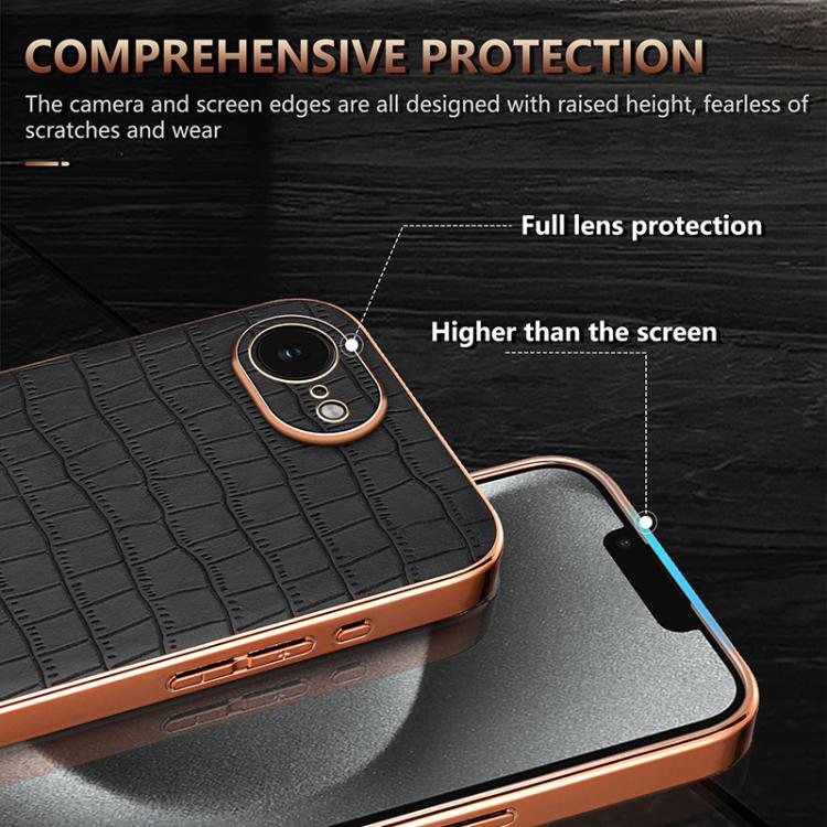 For iPhone 16e AZNS Electroplated Frame Crocodile Texture Full Coverage Phone Case(Blue) - free shipping - PMc TechLife - Order now!