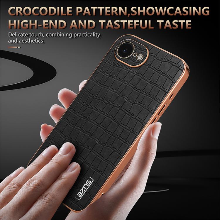 For iPhone 16e AZNS Electroplated Frame Crocodile Texture Full Coverage Phone Case(Blue) - free shipping - PMc TechLife - Order now!