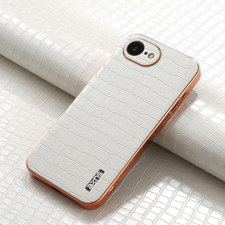For iPhone 16e AZNS Electroplated Frame Crocodile Texture Full Coverage Phone Case(White) - free shipping - PMc TechLife - Order now!