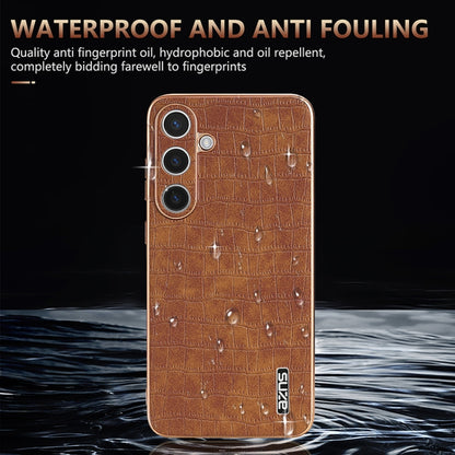 For Samsung Galaxy S24 5G AZNS Electroplated Frame Crocodile Texture Full Coverage Phone Case(Brown) - Galaxy S24 5G Cases by AZNS | Online Shopping South Africa | PMC Jewellery | Buy Now Pay Later Mobicred