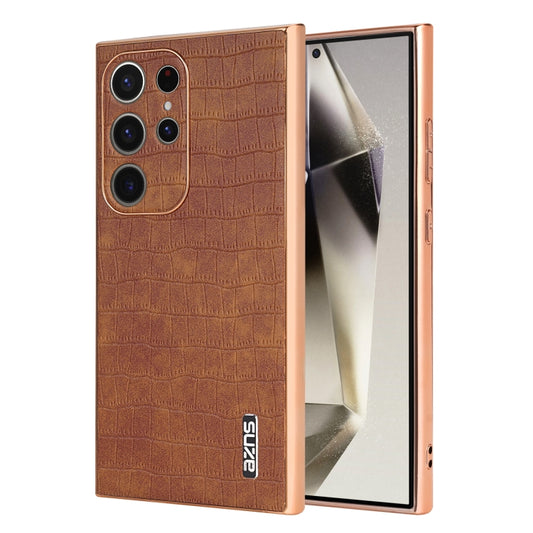 For Samsung Galaxy S24 Ultra 5G AZNS Electroplated Frame Crocodile Texture Full Coverage Phone Case(Brown) - Galaxy S24 Ultra 5G Cases by AZNS | Online Shopping South Africa | PMC Jewellery | Buy Now Pay Later Mobicred