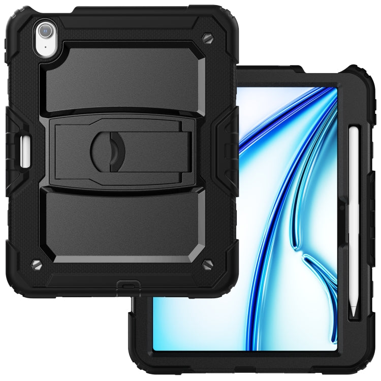 For iPad Air 11 2024 Silicone Hydric PC Tablet Case with Shoulder Strap & Holder(Black) - iPad Air 11 2024 Cases by PMC Jewellery | Online Shopping South Africa | PMC Jewellery | Buy Now Pay Later Mobicred