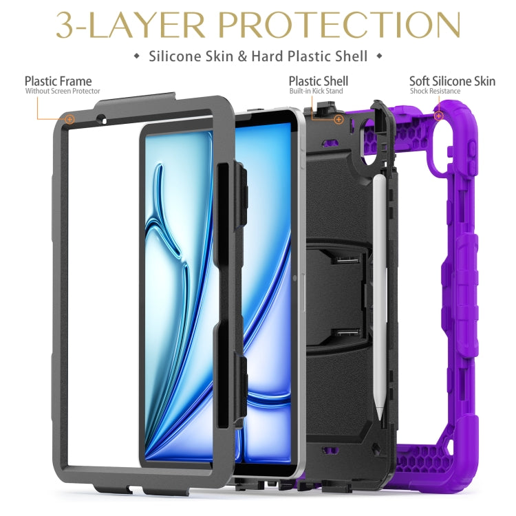 For iPad Air 11 2024 Silicone Hydric PC Tablet Case with Shoulder Strap & Holder(Purple) - iPad Air 11 2024 Cases by PMC Jewellery | Online Shopping South Africa | PMC Jewellery | Buy Now Pay Later Mobicred