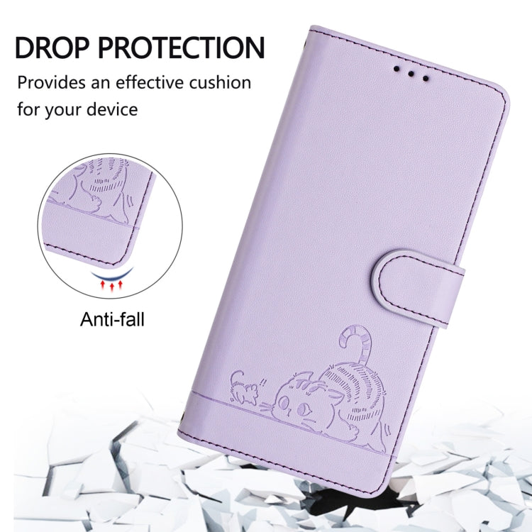 For Blackview A52 Cat Rat Embossed Pattern RFID Leather Phone Case with Lanyard(Purple) - More Brand by PMC TechLife | Online Shopping South Africa | PMC TechLife | Buy Now Pay Later Mobicred