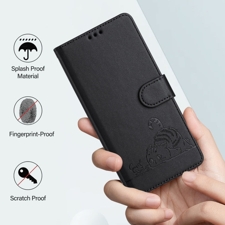 For Blackview A53 Cat Rat Embossed Pattern RFID Leather Phone Case with Lanyard(Black) - More Brand by PMC Jewellery | Online Shopping South Africa | PMC Jewellery | Buy Now Pay Later Mobicred
