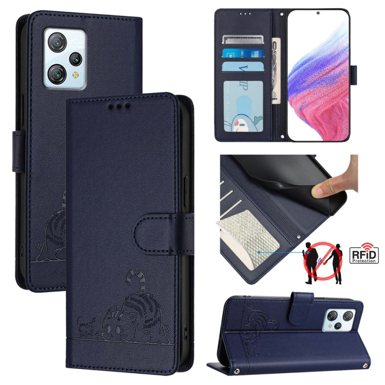 For Blackview A53 Cat Rat Embossed Pattern RFID Leather Phone Case with Lanyard(Blue) - More Brand by PMC Jewellery | Online Shopping South Africa | PMC Jewellery | Buy Now Pay Later Mobicred