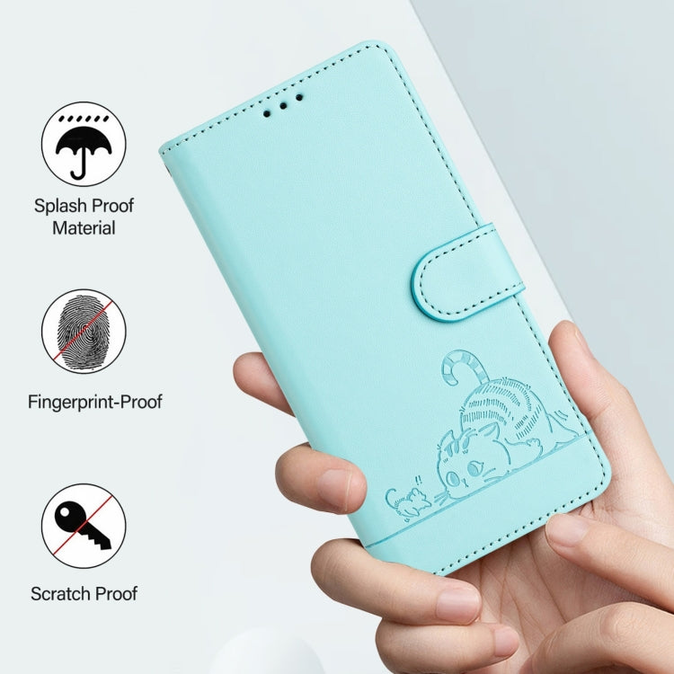 For Blackview Color 8 Cat Rat Embossed Pattern RFID Leather Phone Case with Lanyard(Mint Green) - More Brand by PMC Jewellery | Online Shopping South Africa | PMC Jewellery | Buy Now Pay Later Mobicred