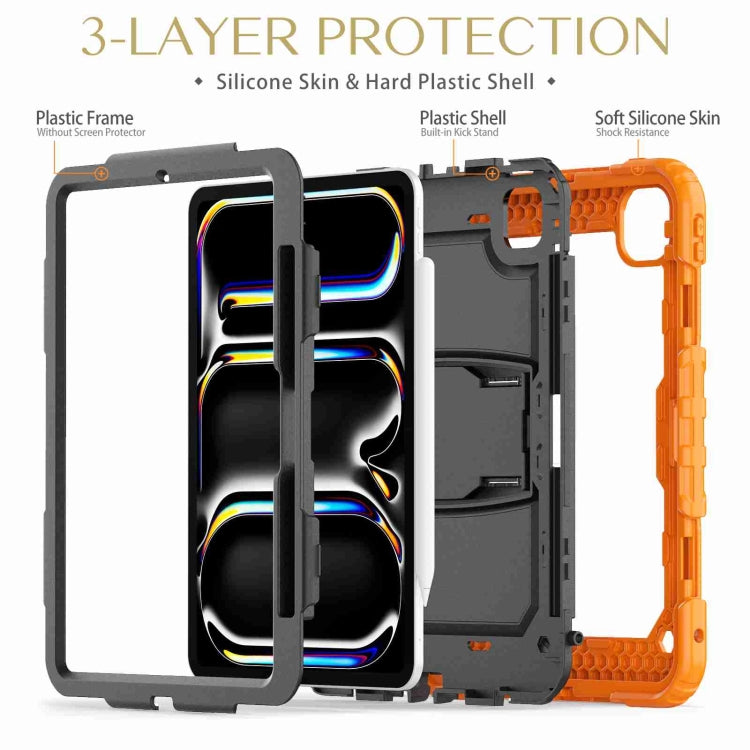 For iPad Pro 11 2024 Silicone Hydric PC Tablet Case with Shoulder Strap & Holder(Orange) - iPad Pro 11 2024 Cases by PMC Jewellery | Online Shopping South Africa | PMC Jewellery | Buy Now Pay Later Mobicred