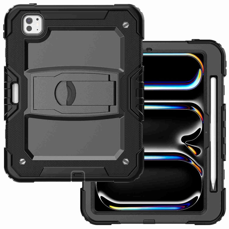 For iPad Pro 11 2024 Silicone Hydric PC Tablet Case with Shoulder Strap & Holder(Black) - free shipping - PMC TechLife - Order now!