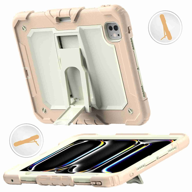 For iPad Pro 11 2024 Silicone Hydric PC Tablet Case with Shoulder Strap & Holder(Beige Rose Gold) - iPad Pro 11 2024 Cases by PMC Jewellery | Online Shopping South Africa | PMC Jewellery | Buy Now Pay Later Mobicred