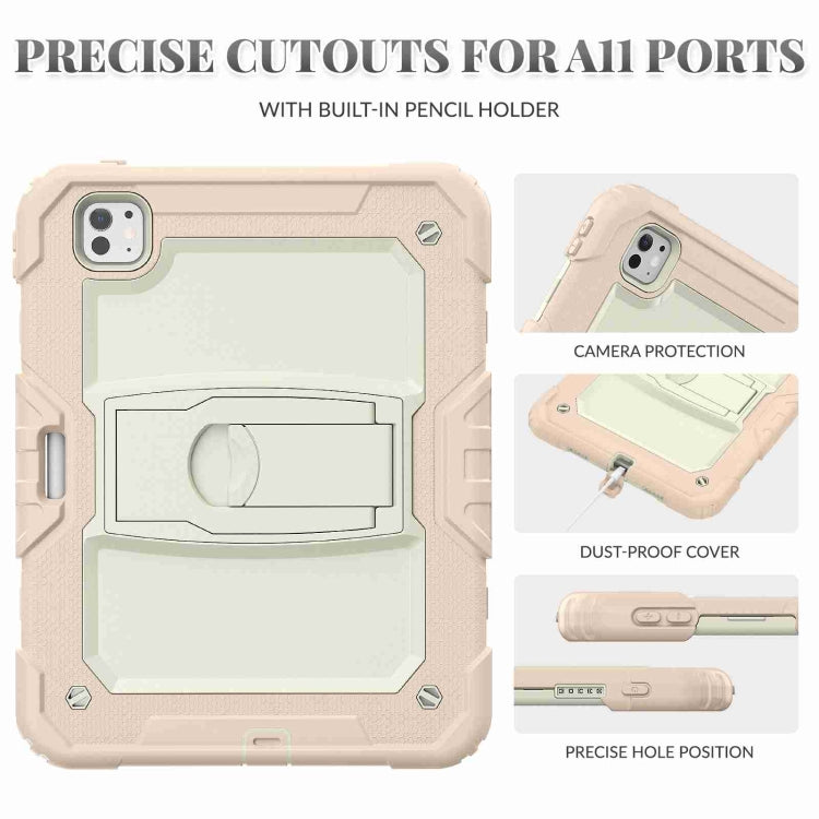 For iPad Pro 11 2024 Silicone Hydric PC Tablet Case with Shoulder Strap & Holder(Beige Rose Gold) - iPad Pro 11 2024 Cases by PMC TechLife | Online Shopping South Africa | PMC TechLife | Buy Now Pay Later Mobicred