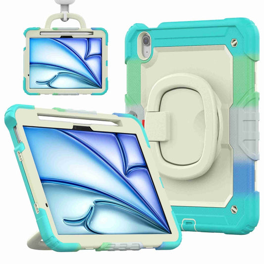 For iPad Air 11 2024 Handle Silicone Hydric PC Tablet Case with Shoulder Strap(Rainbow Blue) - iPad Air 11 2024 Cases by PMC Jewellery | Online Shopping South Africa | PMC Jewellery | Buy Now Pay Later Mobicred