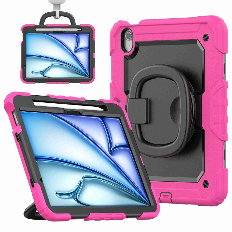For iPad Air 11 2024 Handle Silicone Hydric PC Tablet Case with Shoulder Strap(Rose Red) - iPad Air 11 2024 Cases by PMC Jewellery | Online Shopping South Africa | PMC Jewellery | Buy Now Pay Later Mobicred