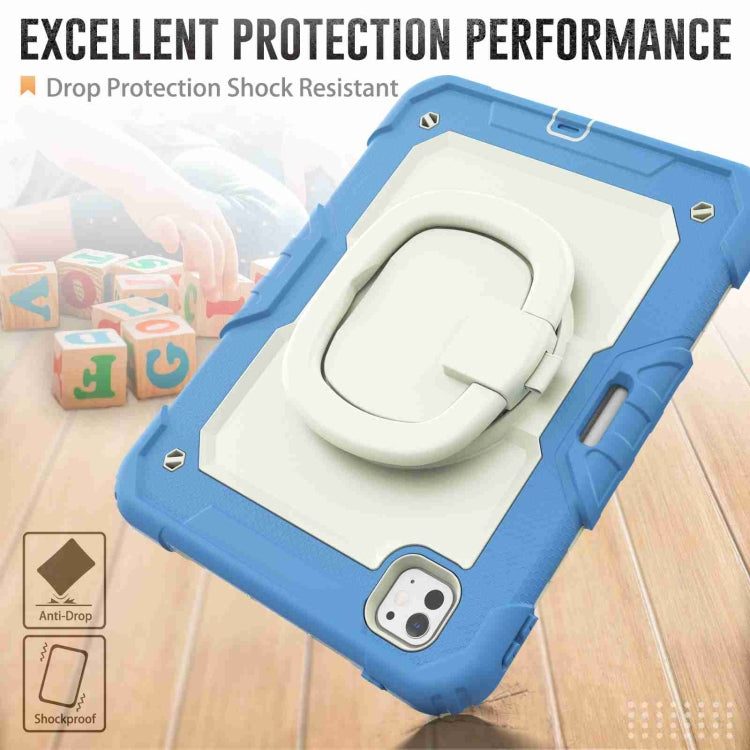 For iPad Pro 11 2024 Handle Silicone Hydric PC Tablet Case with Shoulder Strap(Beige Cyan-blue) - iPad Pro 11 2024 Cases by PMC TechLife | Online Shopping South Africa | PMC TechLife | Buy Now Pay Later Mobicred