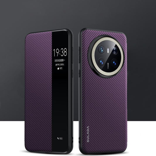 For Huawei Mate 70 SULADA Kevlar 600D Texture Smart Window Leather Phone Case(Purple) - Huawei Cases by SULADA | Online Shopping South Africa | PMC Jewellery | Buy Now Pay Later Mobicred