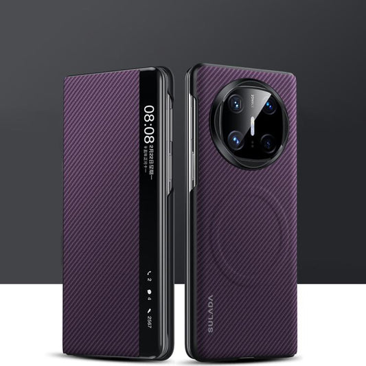 For Huawei Mate X6 SULADA Kevlar 600D Texture Smart Window Leather Phone Case(Purple) - Huawei Cases by SULADA | Online Shopping South Africa | PMC Jewellery | Buy Now Pay Later Mobicred