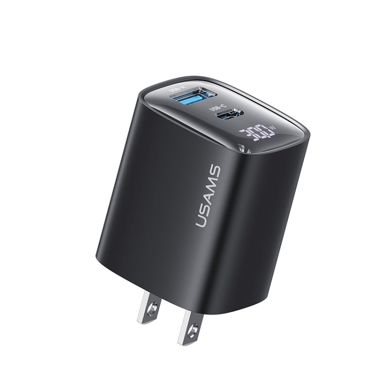 USAMS CC230 30W USB+USB-C / Type-C Dual Port GaN Digital Display Charger, Specifications: US Plug(Black) - USB Charger by USAMS | Online Shopping South Africa | PMC Jewellery | Buy Now Pay Later Mobicred