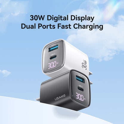 USAMS CC230 30W USB+USB-C / Type-C Dual Port GaN Digital Display Charger, Specifications: US Plug(Black) - USB Charger by USAMS | Online Shopping South Africa | PMC Jewellery | Buy Now Pay Later Mobicred