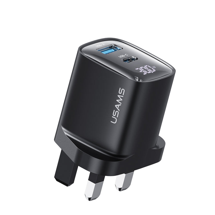 USAMS CC231 30W USB+USB-C / Type-C Dual Port GaN Digital Display Charger, Specifications: UK Plug(Black) - USB Charger by USAMS | Online Shopping South Africa | PMC Jewellery | Buy Now Pay Later Mobicred