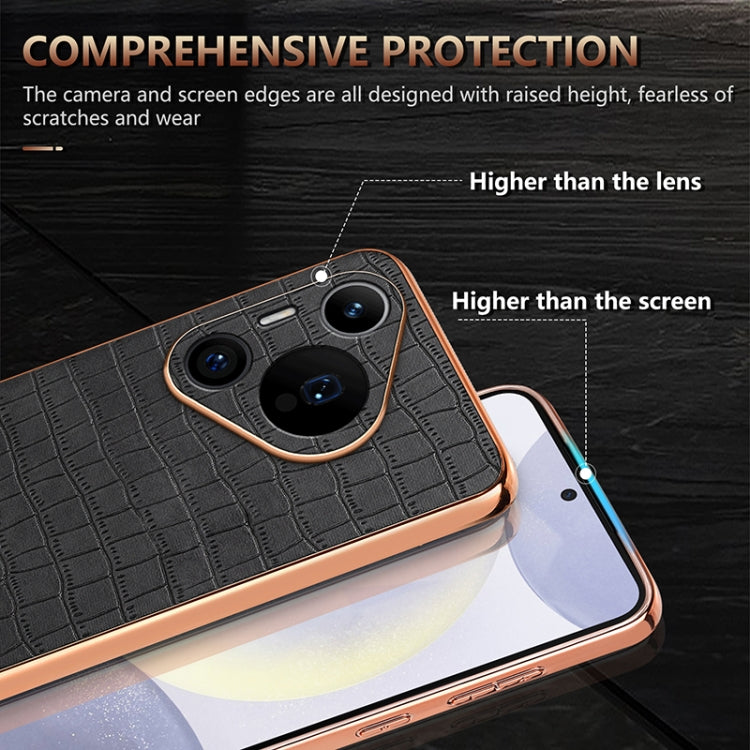 For Huawei Pura 70 Pro / 70 Pro+ AZNS Electroplated Frame Crocodile Texture Full Coverage Phone Case(Brown) - Huawei Cases by AZNS | Online Shopping South Africa | PMC Jewellery | Buy Now Pay Later Mobicred