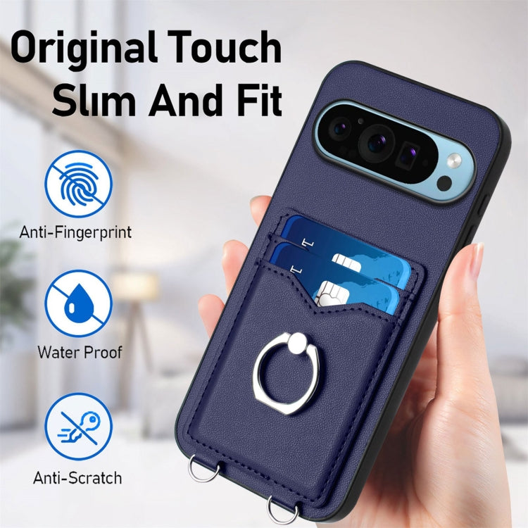 For Google Pixel 9 / 9 Pro R20 Ring Card Holder Phone Case(Blue) - Google Cases by PMC Jewellery | Online Shopping South Africa | PMC Jewellery | Buy Now Pay Later Mobicred