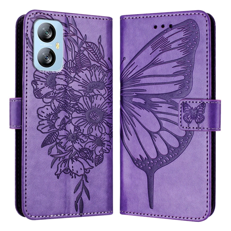 For Blackview A52 Embossed Butterfly Leather Phone Case(Purple) - More Brand by PMC Jewellery | Online Shopping South Africa | PMC Jewellery | Buy Now Pay Later Mobicred