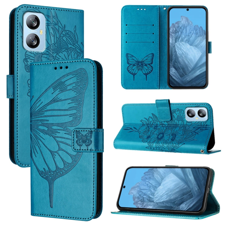 For Blackview A52 Embossed Butterfly Leather Phone Case(Blue) - More Brand by PMC Jewellery | Online Shopping South Africa | PMC Jewellery | Buy Now Pay Later Mobicred