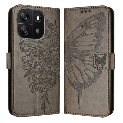 For Blackview Wave 6C Embossed Butterfly Leather Phone Case(Grey) - More Brand by PMC Jewellery | Online Shopping South Africa | PMC Jewellery | Buy Now Pay Later Mobicred