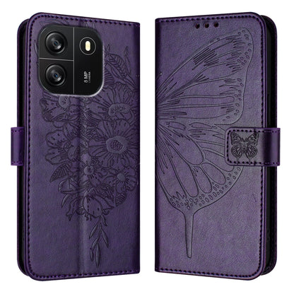 For Blackview Wave 6C Embossed Butterfly Leather Phone Case(Dark Purple) - More Brand by PMC Jewellery | Online Shopping South Africa | PMC Jewellery | Buy Now Pay Later Mobicred