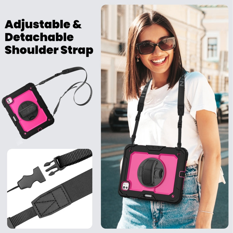 For iPad Pro 11 2024 Silicone Hybrid PC Tablet Case with Shoulder Strap(Rose Red + Black) - iPad Pro 11 2024 Cases by PMC TechLife | Online Shopping South Africa | PMC TechLife | Buy Now Pay Later Mobicred
