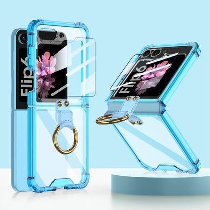 For Samsung Galaxy Z Flip6 GKK Airbag Ring Full Coverage Phone Case with Tempered Film(Blue) - Galaxy Z Flip6 5G Cases by GKK | Online Shopping South Africa | PMC Jewellery | Buy Now Pay Later Mobicred