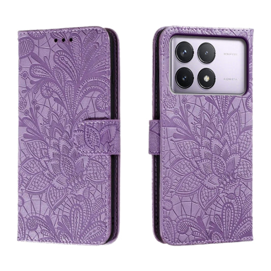 For Xiaomi Redmi K70 Lace Flower Embossing Flip Leather Phone Case(Purple) - K70 Cases by PMC Jewellery | Online Shopping South Africa | PMC Jewellery | Buy Now Pay Later Mobicred