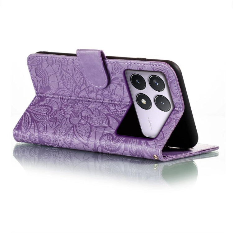 For Xiaomi Redmi K70 Lace Flower Embossing Flip Leather Phone Case(Purple) - K70 Cases by PMC Jewellery | Online Shopping South Africa | PMC Jewellery | Buy Now Pay Later Mobicred